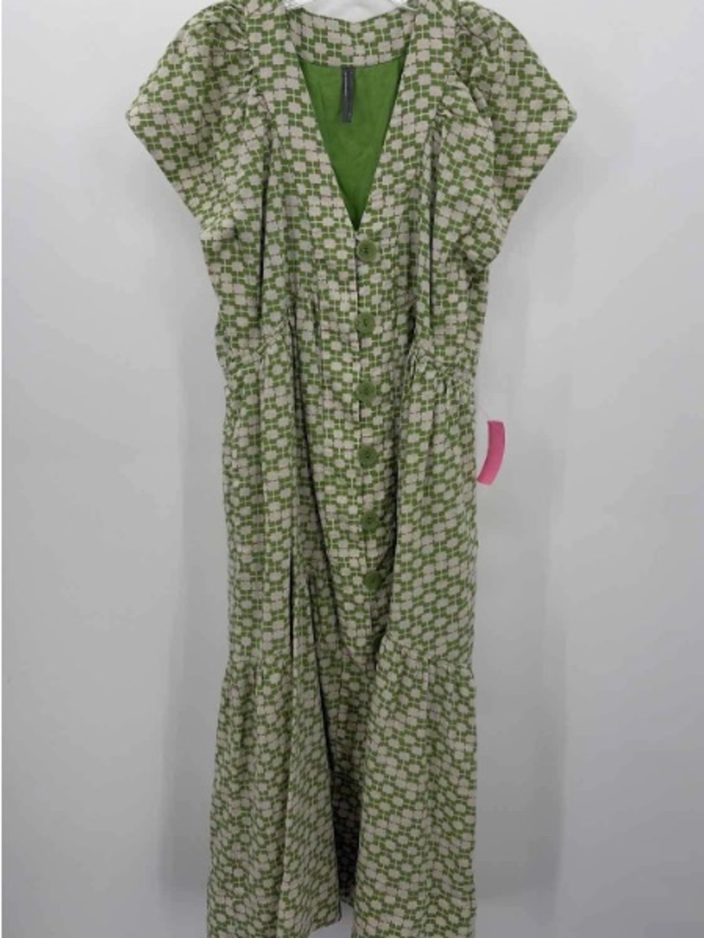 Anthropologie Light Green Floral Button-Front Maxi Dress